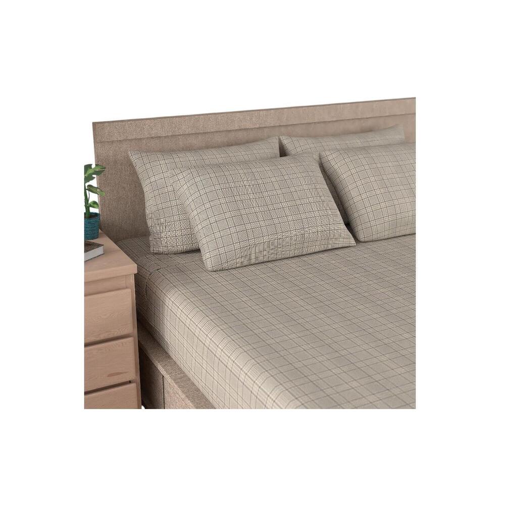Home Reflections Flannel Sheet Set w/ Extra Cases Brown Plaid
